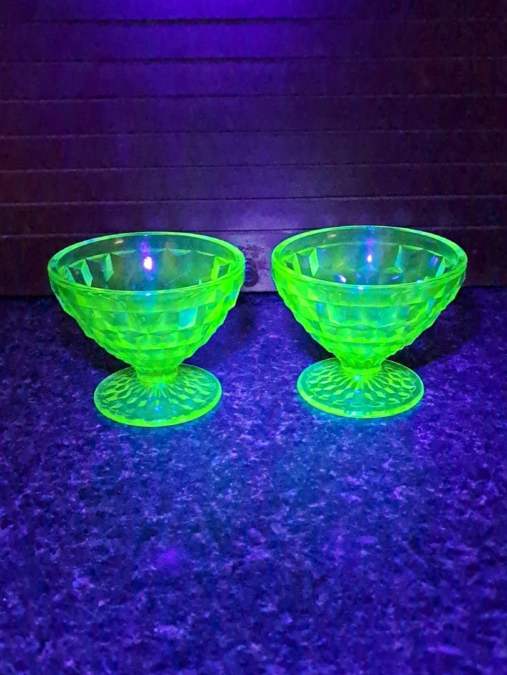 Vintage Uranium Glass Neon Green Sherbet Glasses 1920's-1930's